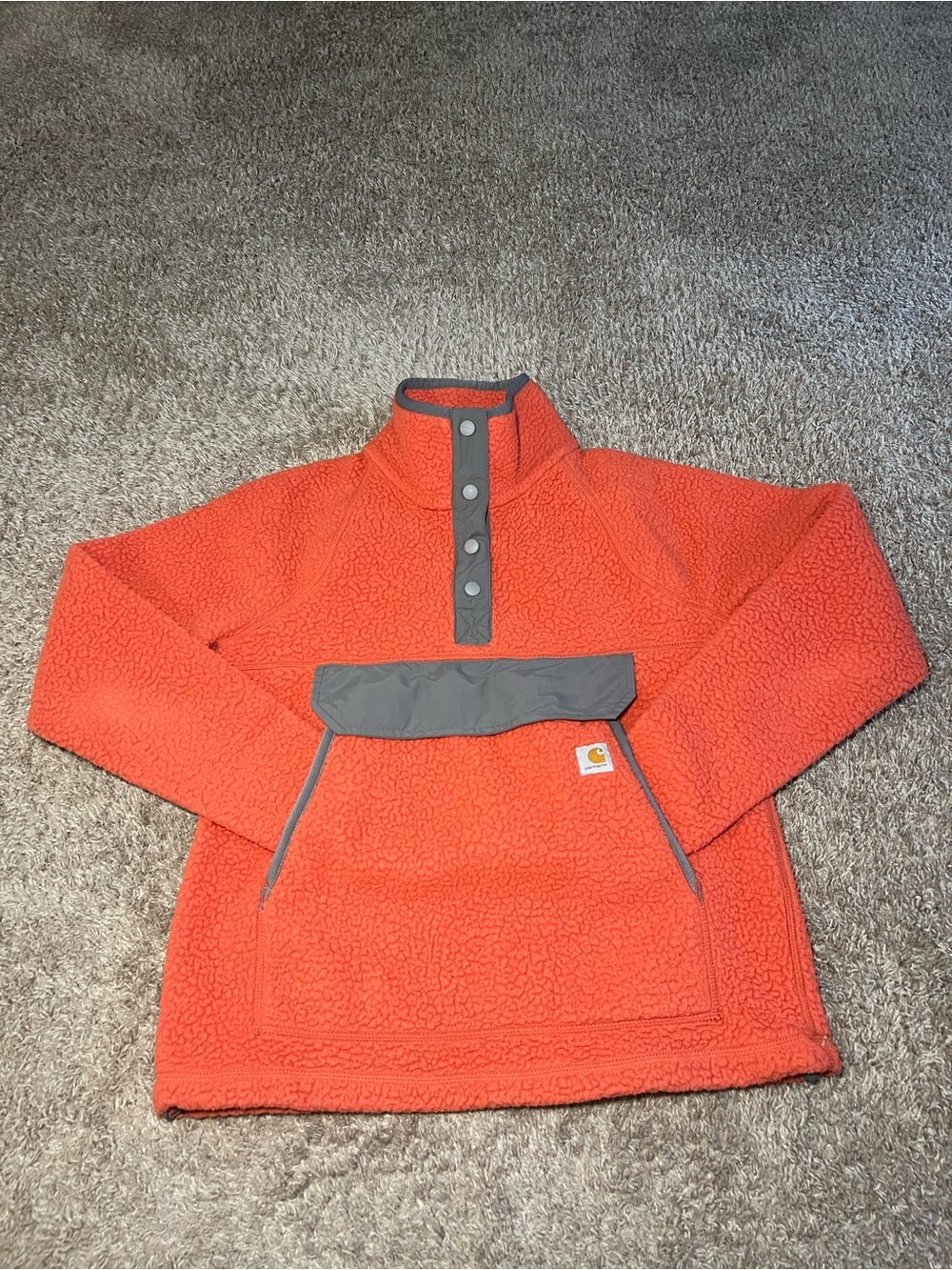 Carhartt Orange Sherpa Snap-Front Jacket with Gray Trim